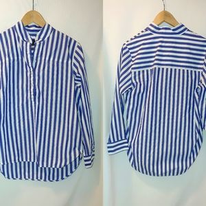 J. Crew Band-collar popover tunic bold stripe Blue White 6 L1848 Cotton